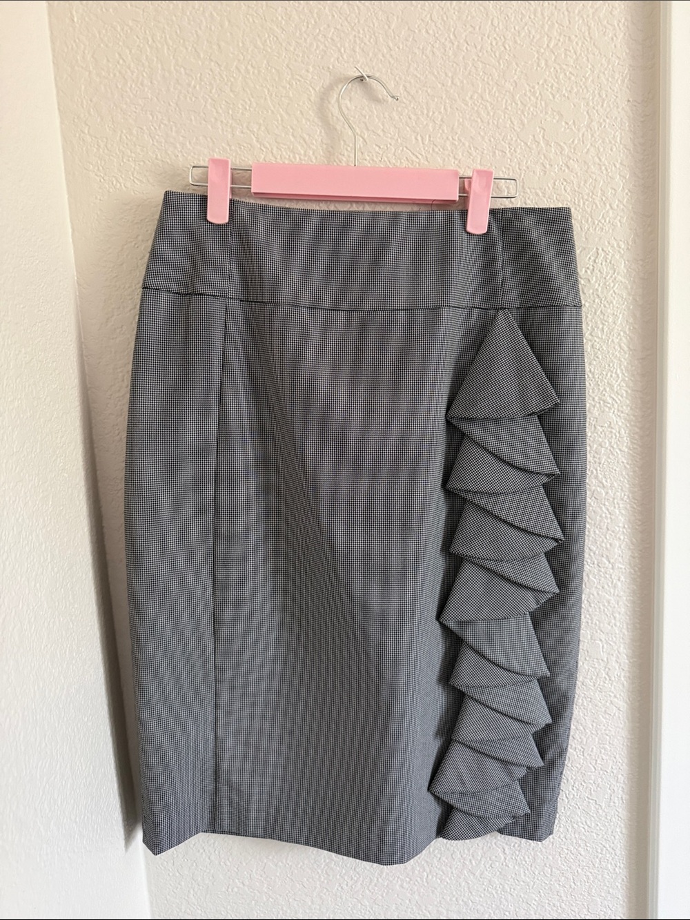 Express Gray Pencil Skirt with Layered Ruffle Detail - Women